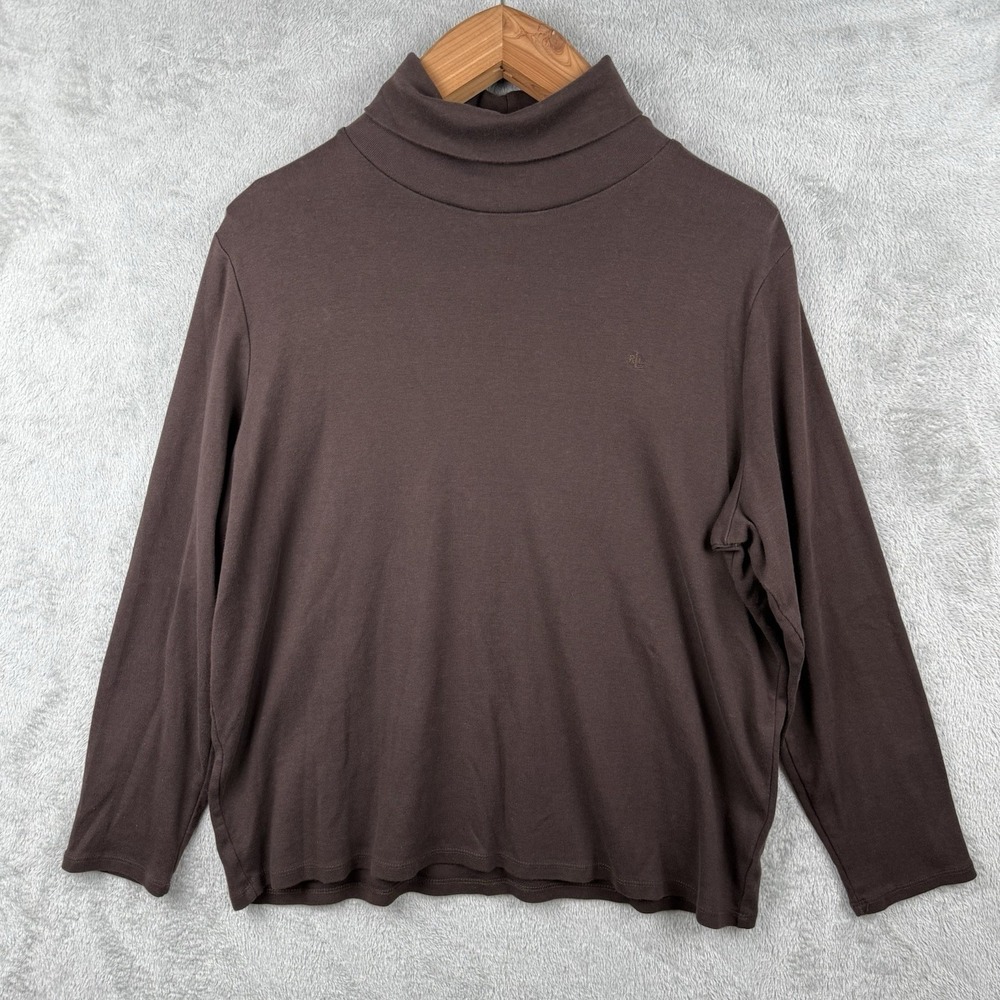 Lauren Ralph Lauren Embroidered Logo L/S Shirt‎ Womens 2X Chocolate Brown Casual